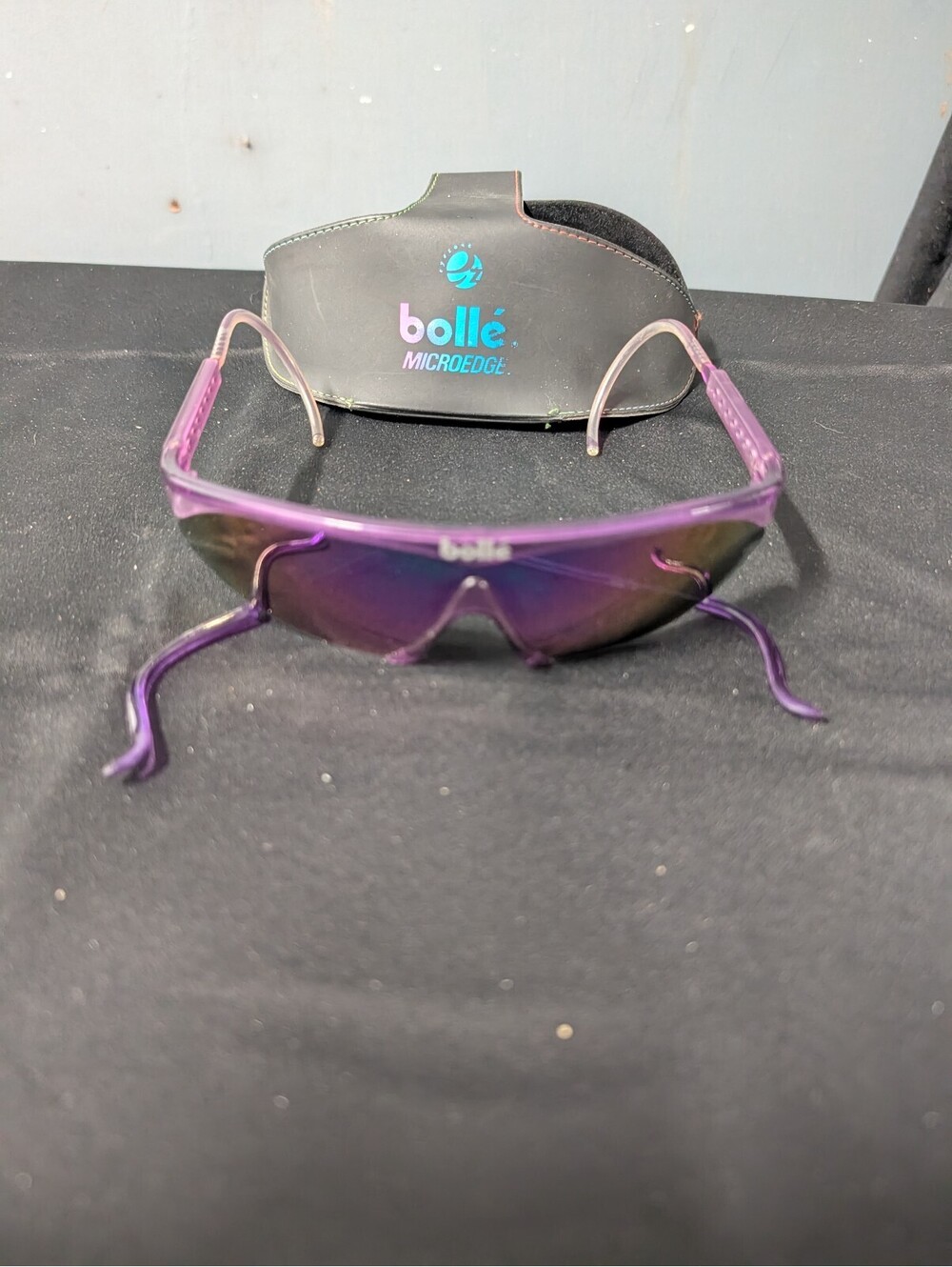 Vtg Bolle Micro Edge Amythest Clear Sunglasses Case and Xtra Earpieces